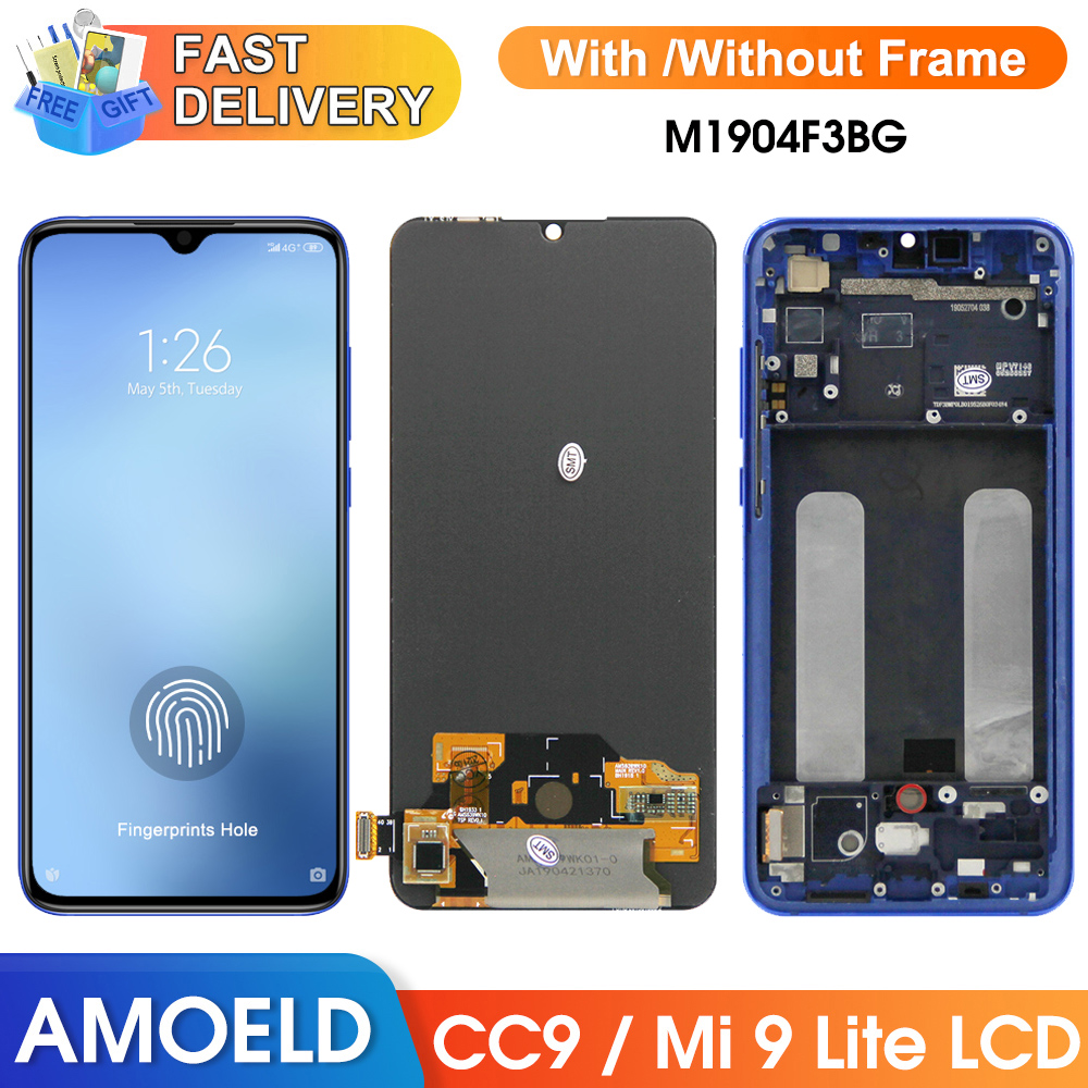 6.39" Screen for Xiaomi Mi 9 Lite M1904F3BG Lcd Display Digital Touch Screen Assembly with Frame for Xiaomi Mi CC9 Replacement