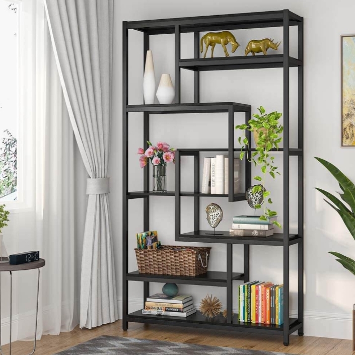 8-Shelves Staggered Bookshelf, Bookcase, Display Shelf ,Storage Organizer. 