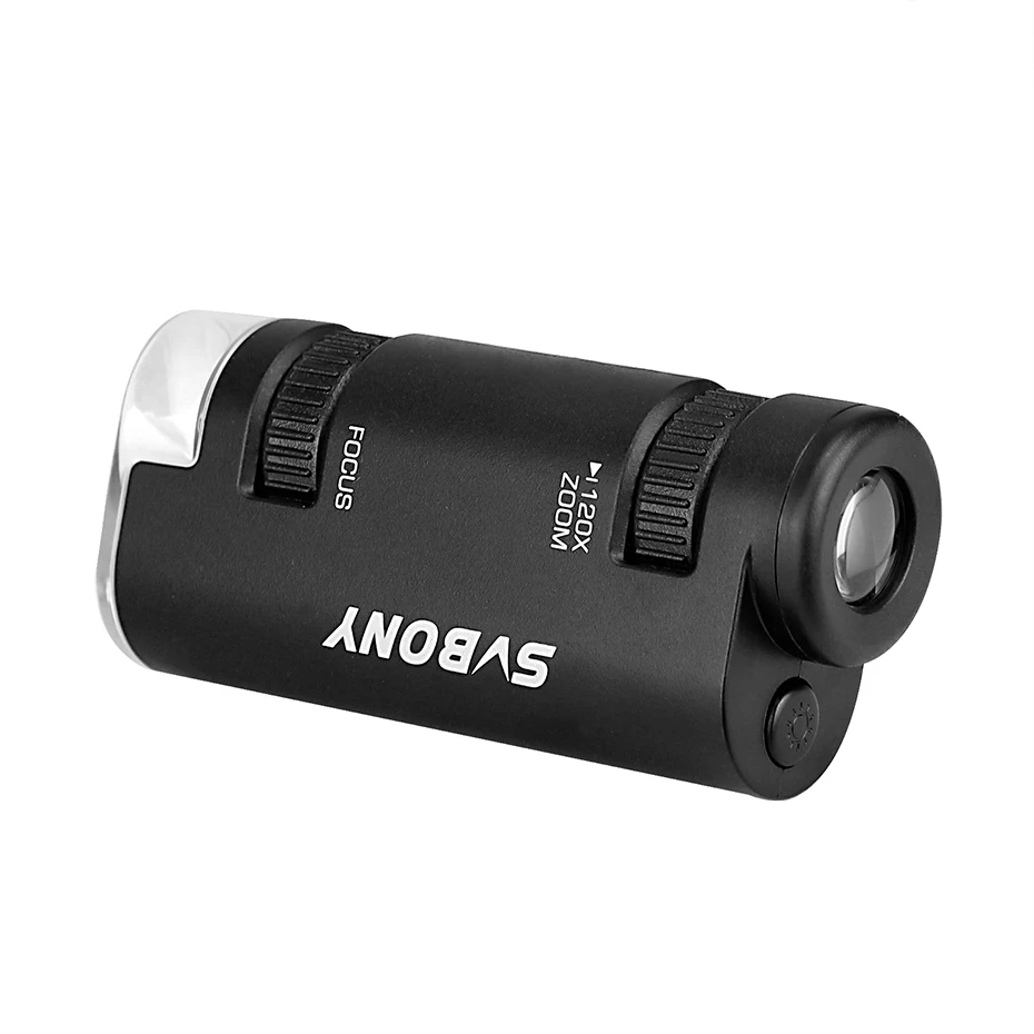 SVBONY SV603 Pocket Microscope 60x-120x, LED Lighted Zoom Portable Microscope, for Kids Learning,1x AAA Battery and. 