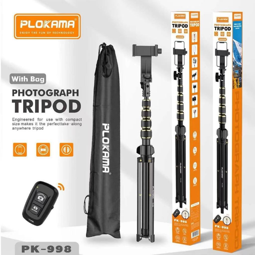PLOKAMA PK-998 Photograph Tripod Height Adjust Stable and Linshakable Phone 200CM. 