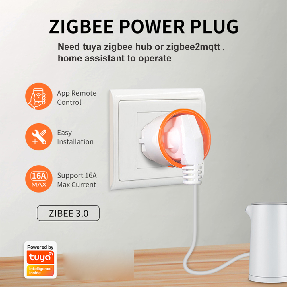 Tuya Zigbee 3.0 Smart Home Zigbee2mqtt 16A EU Outlet 3680W Power Monitor Timer Meter Compatiable With Alexa Google Assistant. 