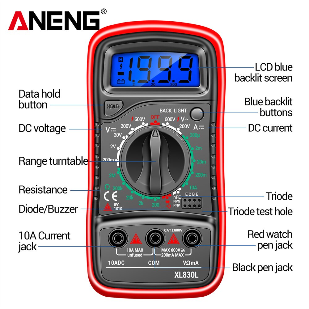 ANENG XL830L Digital Multimeter AC/DC Voltmeter Current Diode Triode Meter Tester Resistance Electronic Test Tools. 