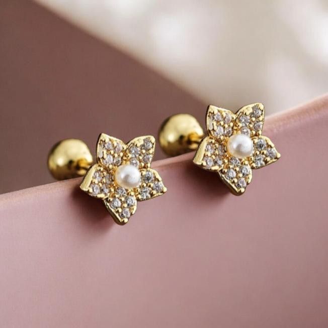 Stainless Steel Samulated Pearl Screw Lock Earring