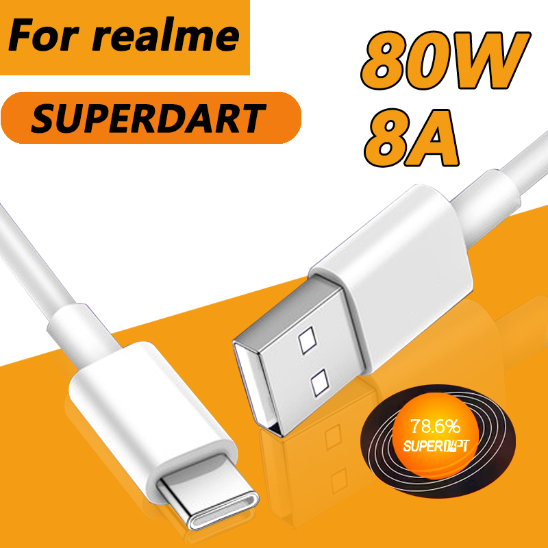 For Realme 80W SUPERDART Fast Charger Cable USB Type C 8A For Realme GT Neo 3 3T Q5 Pro. 