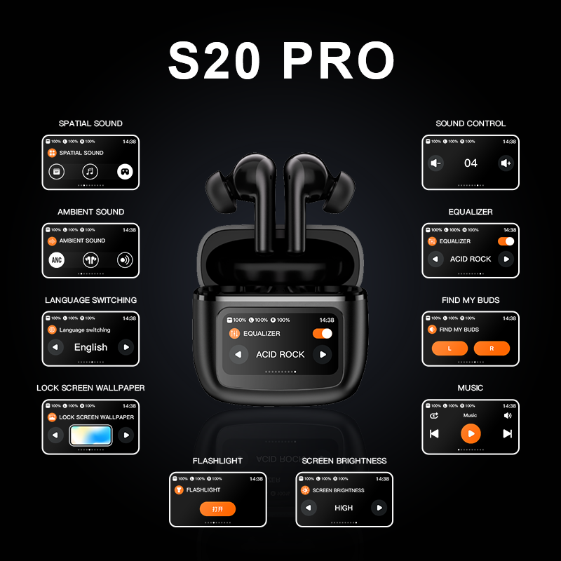 Wireless Earphones ANC Touch Screen TWS Noise Cancelling Earbuds BLUETOOTH 5.3 APP. 