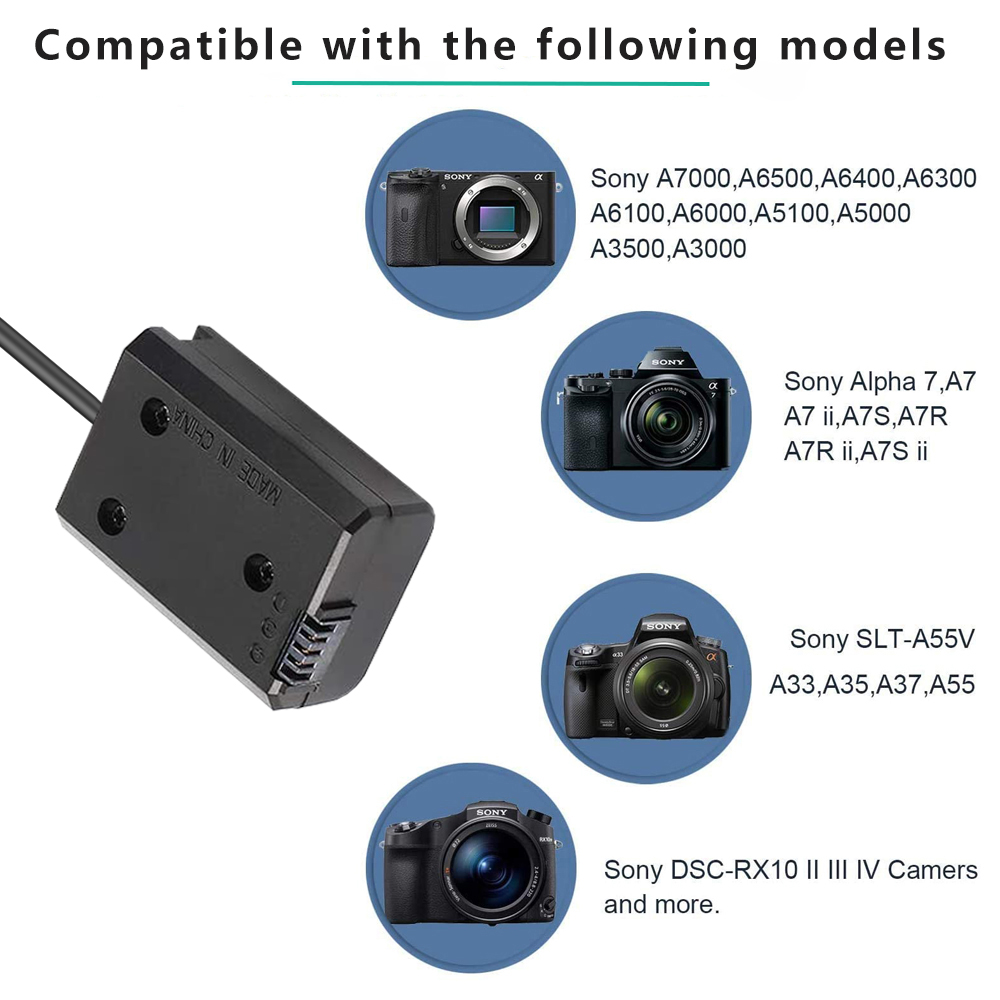 AC-PW20 USB-C Adapter NP-FW50 Dummy Battery for Sony Alpha ZV-E10 A6000 A6100 A6300 A6400 A6500 A5000 A5100 A7 A7II A7RII A7S. 
