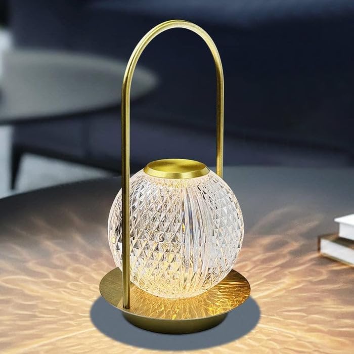 Oblivion Rechargeable Crystal Ball LED Table Lamp – Elegant Cordless 7W Touch Lamp with 1800mAh Battery, Acrylic Shade, Ideal for Bedrooms, Living Room, Luxury Home Décor – Wireless, Type-C Charging Luxury Modern Round Crystal LED Lamp Touch Control Dimma