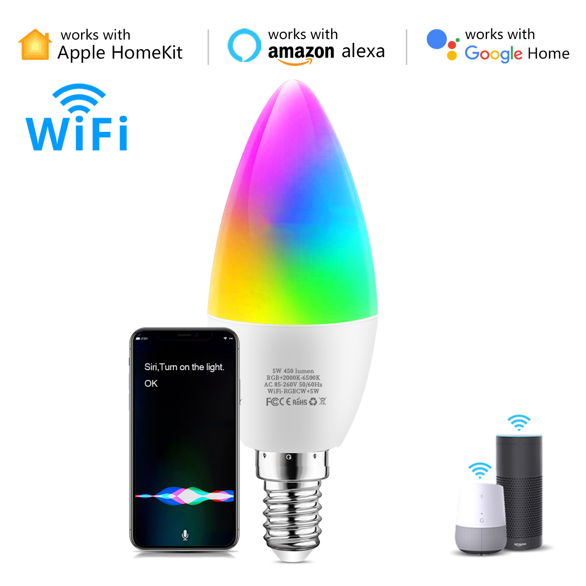Homekit Smart LED Light Bulb E14 GU10 E27 RGBW WiFi LED Lamp Bedroom Decoration Smart Home Work With Siri Alexa Google Home. 