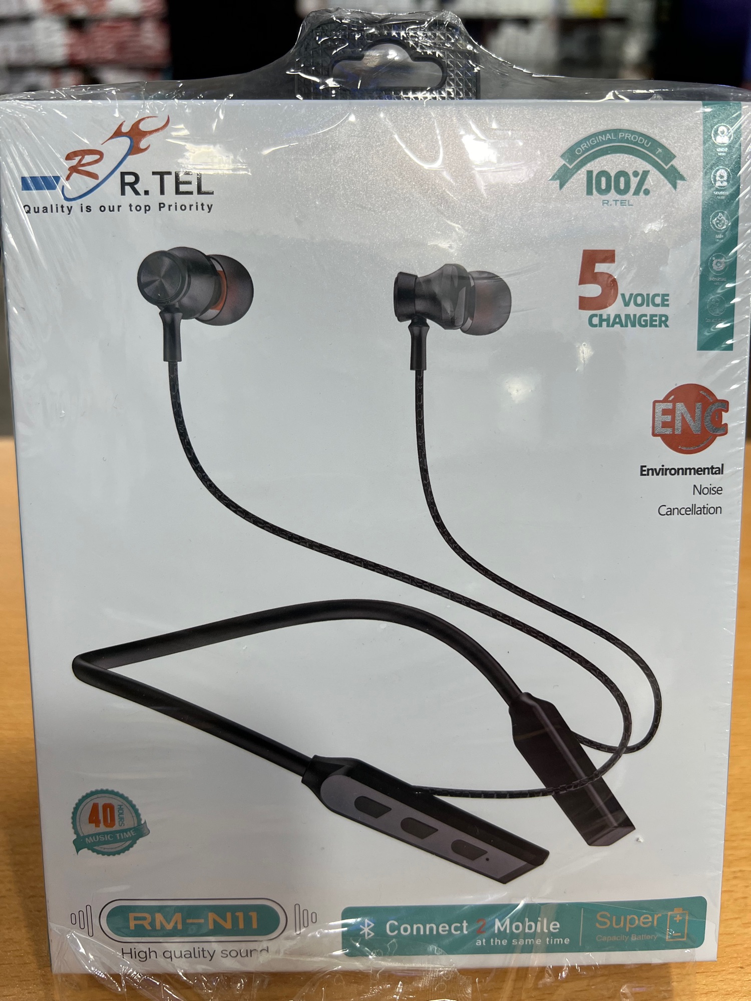 R Tel ENC Neckband RM-N11 40h music time and 5 voice changer mode. 