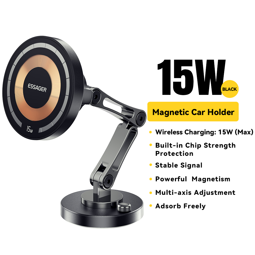 Essager Magnetic Wireless Charger Car Phone Holder 15W Fast Charging Easy Paste Mount Stand For Magsafe iPhone 15 14 13 Pro Max. 