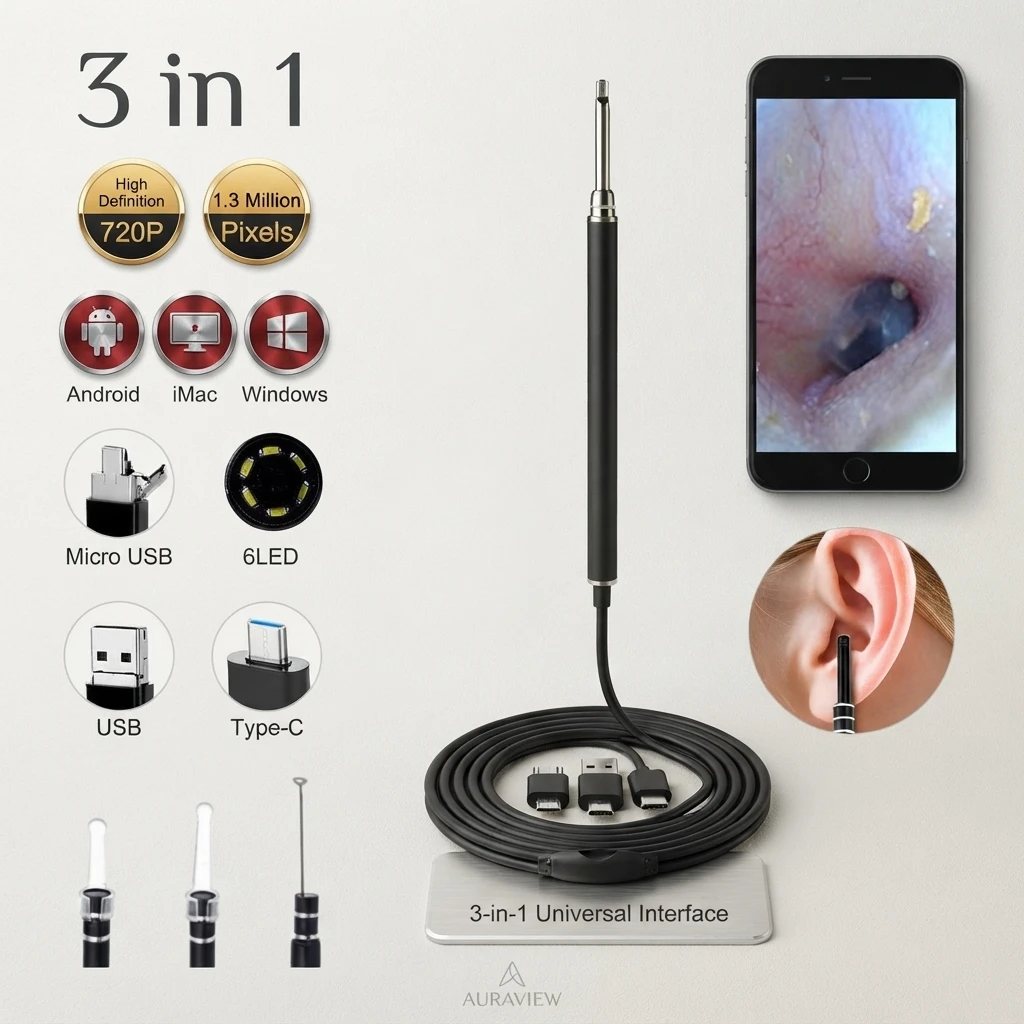 USB Ear Otoscope Endoscope HD Camera With Ear Wax Removal Tool and LED Lights Waterproof Design For Safe Everyday Use