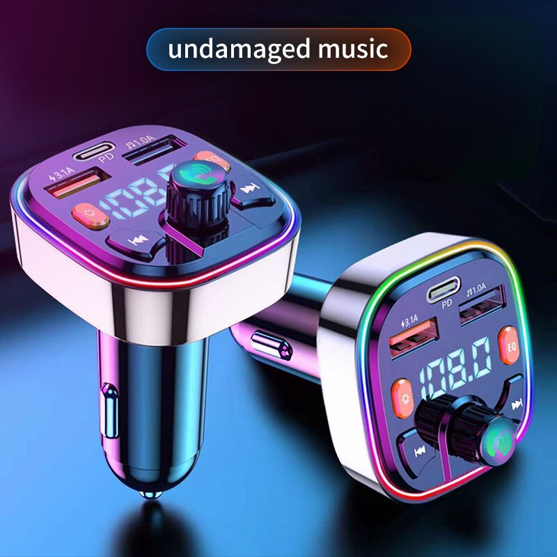 Car Charger MP3 Player U Disk Bluetooth Hands-free FM Transmitter Multifunctional Dual USB Port PD 18W QC 3.0 Fast Charging. 