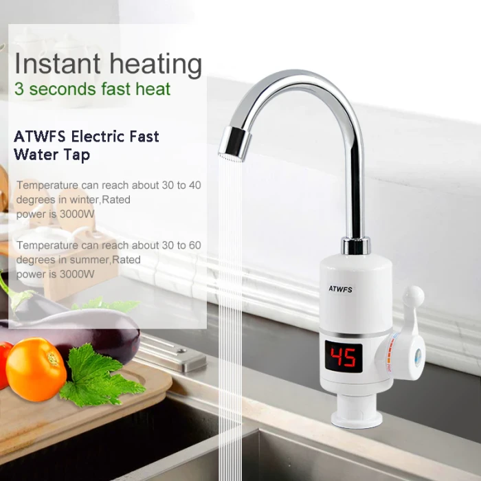 Electric Tap Kitchen Tankless Faucet Water Heater Instant Electric Hot Water Tap Fast Heater Sink 3000W Heaters Temperature Display