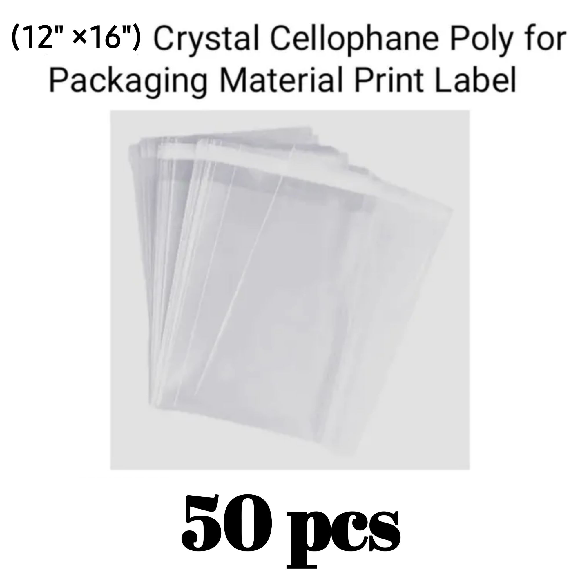 (12" x 16") 50 pcs crystal cellophane poly bag for packaging material with adhesive