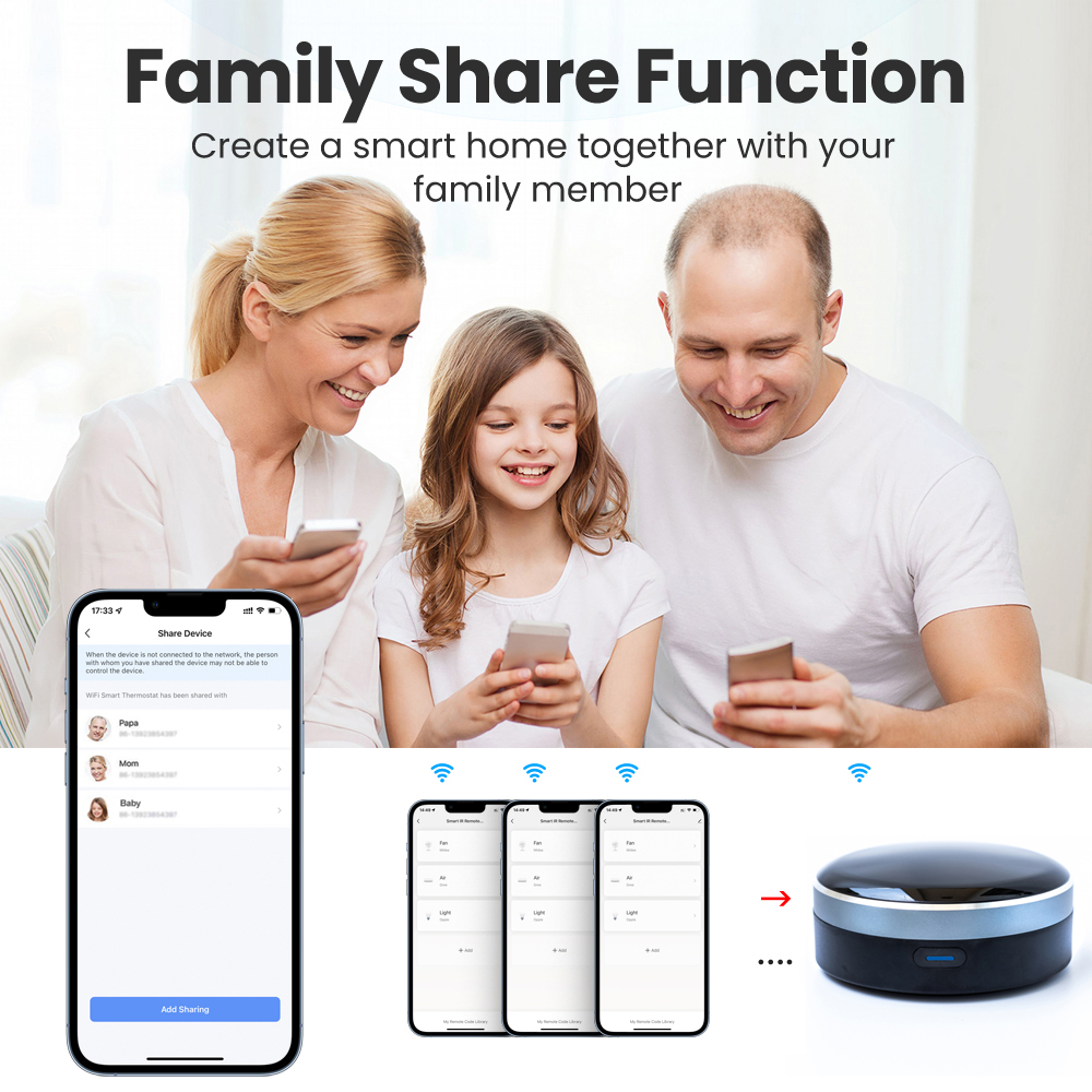 Tuya IR RF 433/315 Universal WIFI Smart Remote Control for TV AC Curtains Roller Shutter Works with Alexa Google Home Siri. 