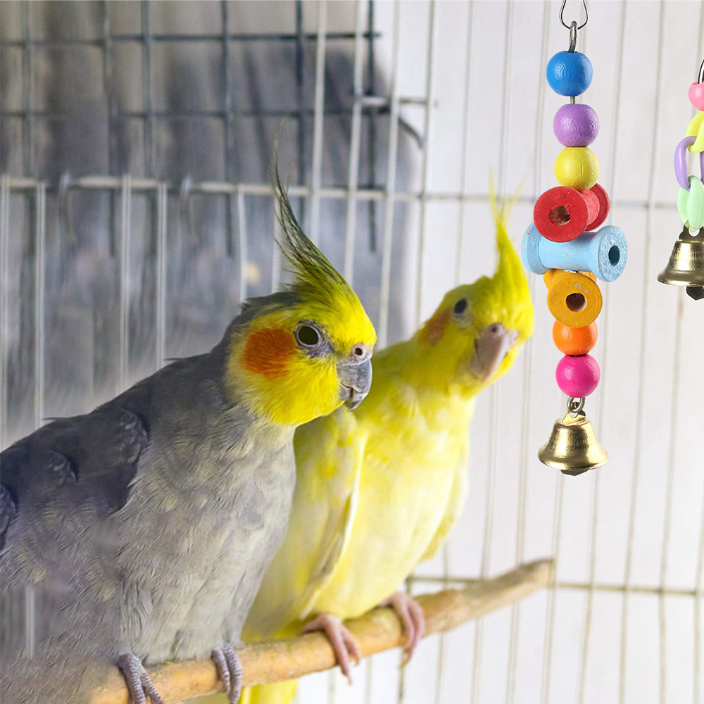 11Pcs Bird Cage Toys for Parrots Wood Birds Swing Reliable Chewable Bite Bridge Wooden Beads Shape Parrot Toy Bird Toys. 