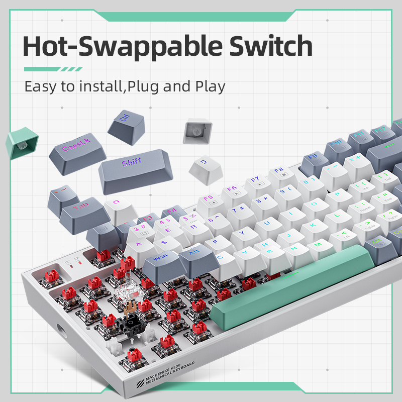 Machenike K500 Mechanical Keyboard Gaming Keyboard Wired Keyboard Hot Swappable 94 Keys RGB Light Mac Windows. 