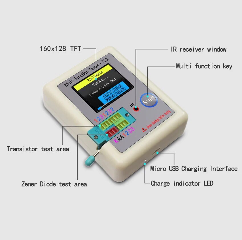 LCR TC1 1.8 Inch TFT LCD Display Multimeter Transistor Tester Diode Triode Capacitor Resistor Test Meter. 
