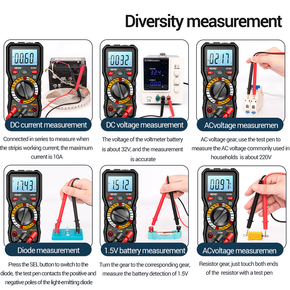 SZ301 SZ302 Digital Multimeter Professional Multimetro Auto Voltmeter AC DC 220V Resistance Voltage Capacitor Diode NCV Tester. 