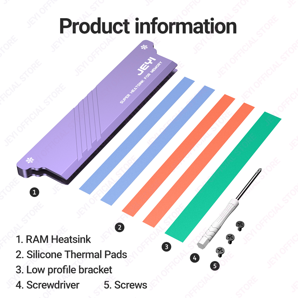 JEYI Memory RAM Heatsink With Thermal Pads, Desktop RAM Cooler DDR Radiation Dissipate for PC DIY DDR2 DDR3 DDR4 DDR5. 
