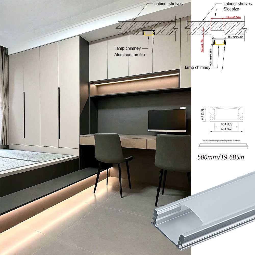 17x7mm (5pcs) 0.5m U Shape Aluminum Extrusion Profile Channel with PC Diffuser and Accessories Do Not Include Led Strips. 