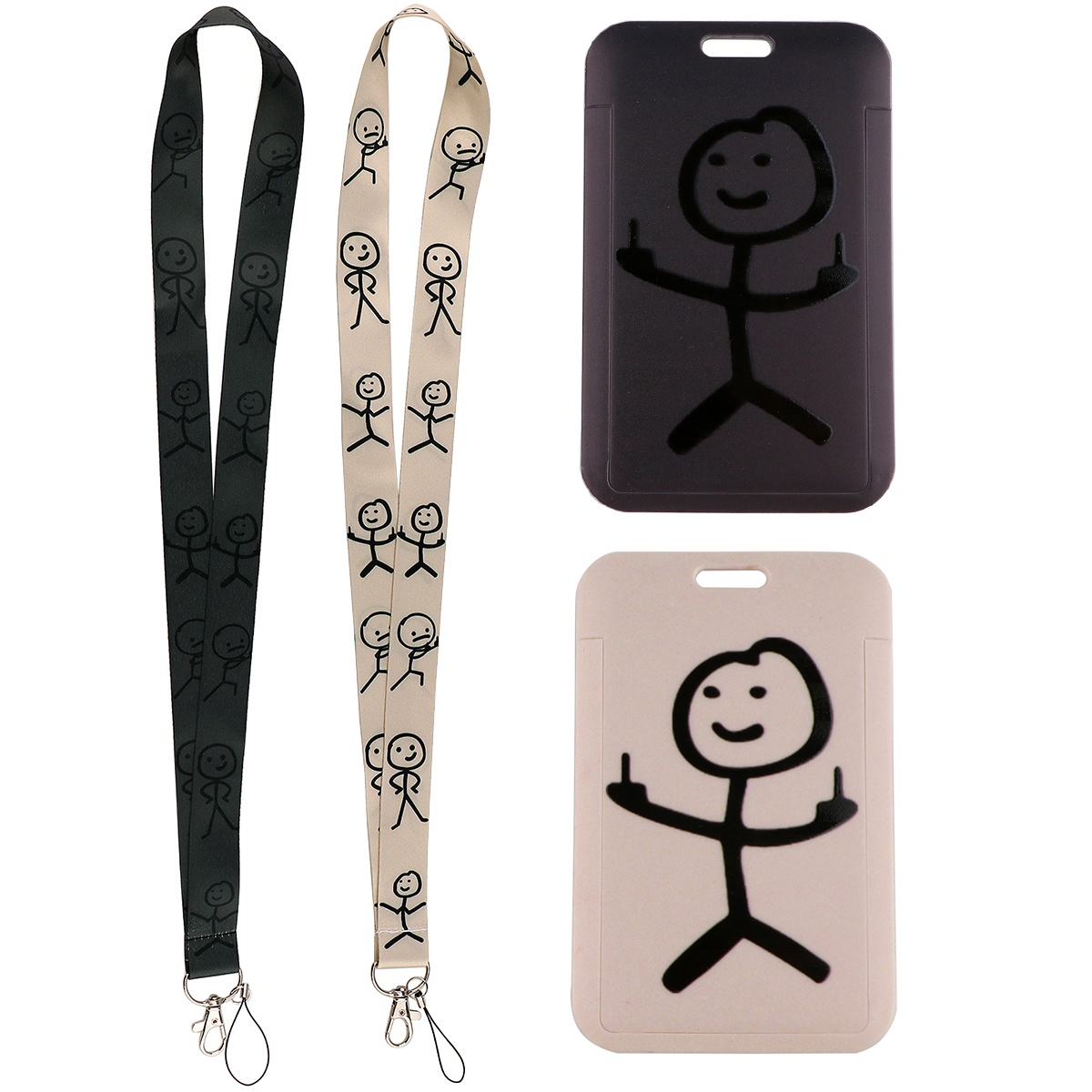 Cute Middle Finger Stickman Keychain Neck Strap Lanyard For Keys Badge Holder ID Credit Card Pass Hang Rope Keyrings Accessories