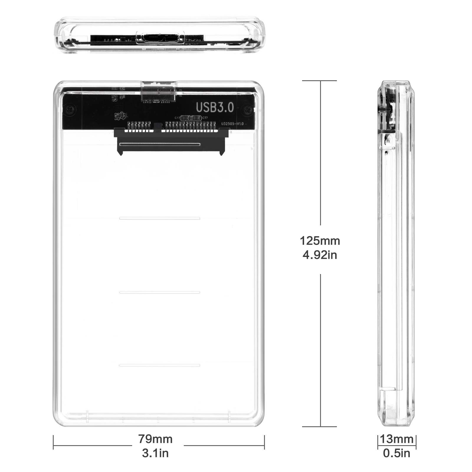 USB 3.0/Type C External Hard Drive Enclosure for 2.5 Inch SATA HDD and SSD Transparent Hard Disk Case Tool-Free Support UASP. 