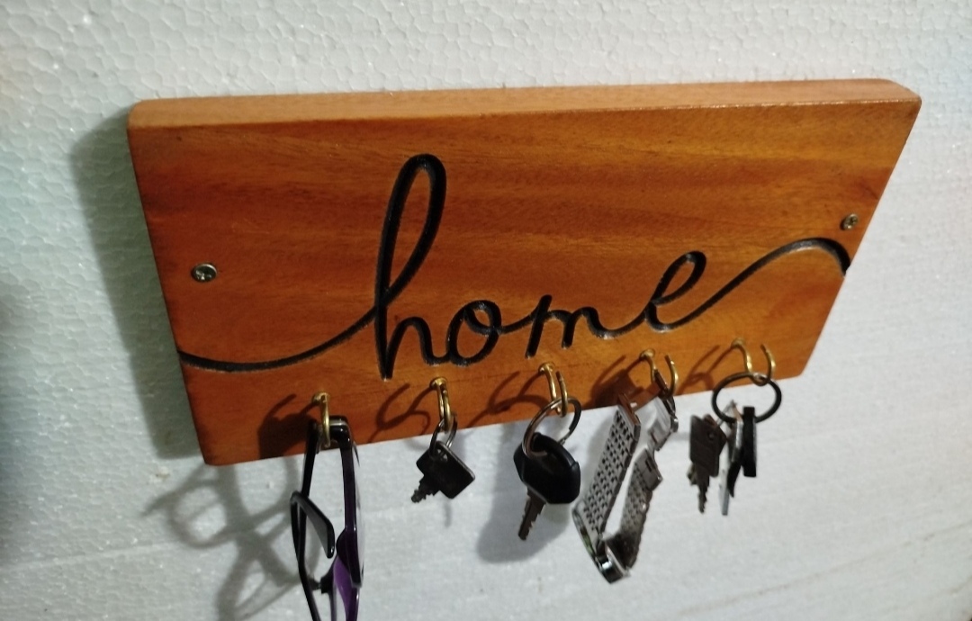 Wooden Wall Mount Key Holder with Shelf | Wooden Key Holder for Wall DIY | Five Key Hanger Point | Wooden Key Hanger with Shelf for Wall | Wooden Shelf.. 