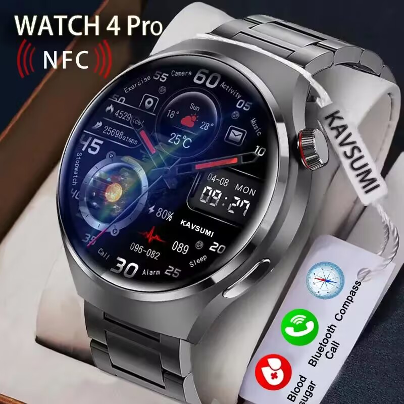 For Huawei Xiaomi NFC Smart Watches Men Watch 4 Pro AMOLED HD Screen Heart Rate Bluetooth Call IP68 Waterproof SmartWatch 2023