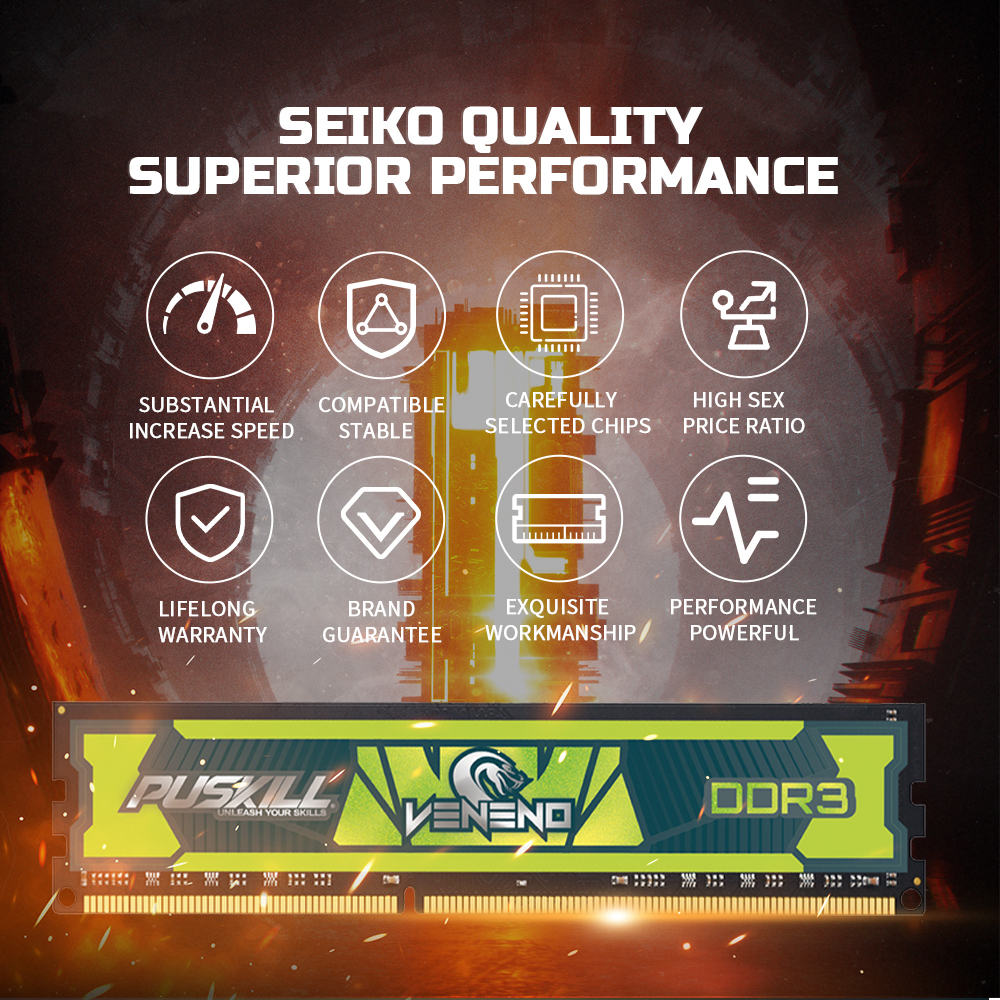 10 PCS PUSKILL Desktop Memoria Ram DDR3 8GB 4GB 2GB 1.5V 240 Pin PC3 1600MHz 1333MHz Udimm Memory Wholesale. 