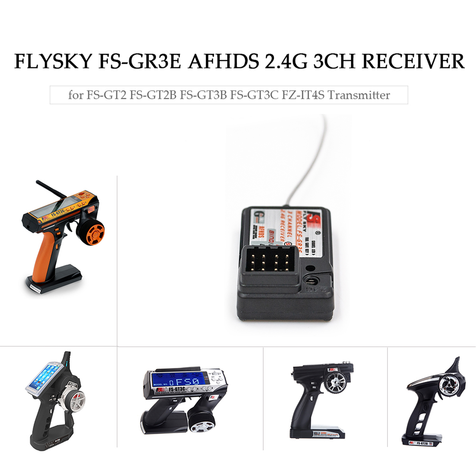 Flysky FS-GR3E AFHDS 2.4G 3CH Receiver for FS-GT2 FS-GT2B FS-GT3B FS-GT3C FZ-IT4S RC Car Boat. 