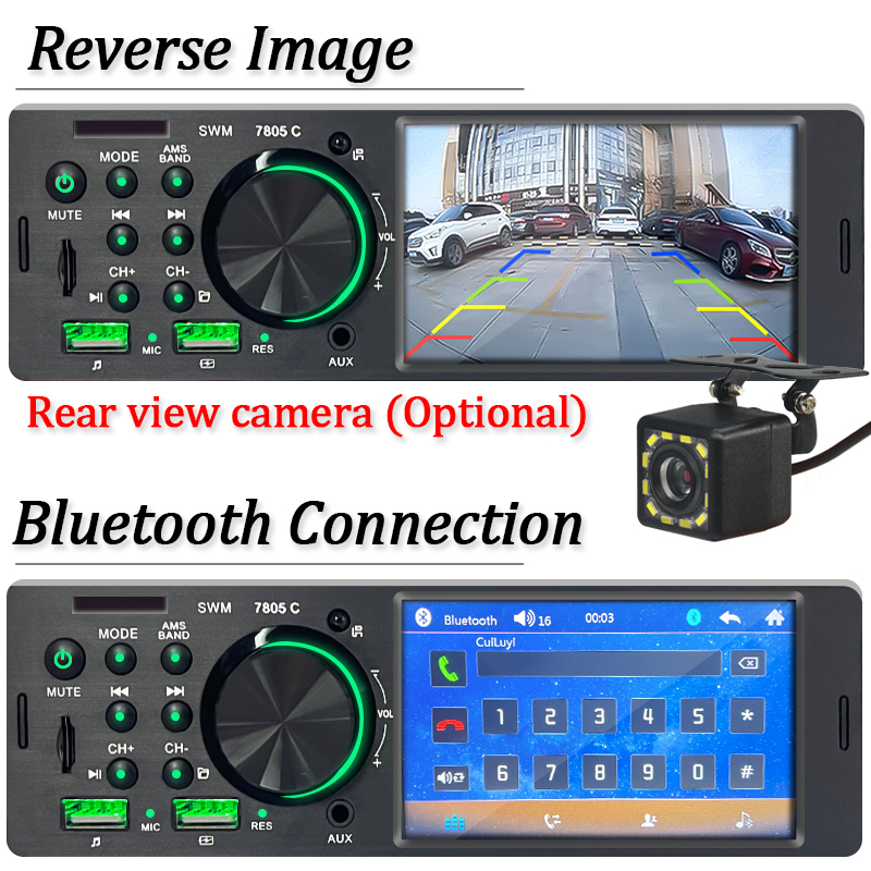 SINOVCLE Car Radio Audio 1 din 4.1” Touch Screen Bluetooth Stereo Mp3/Mp5 Player FM Receiver With Colorful Lights Remote Control. 