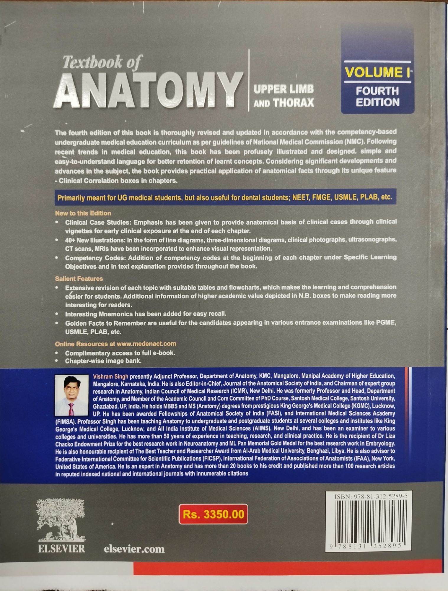 VISHRAM SINGH TEXTBOOK OF ANATOMY - UPPER LIMB AND THORAX ( VOLUME 1 ) FOURTH EDITION. 