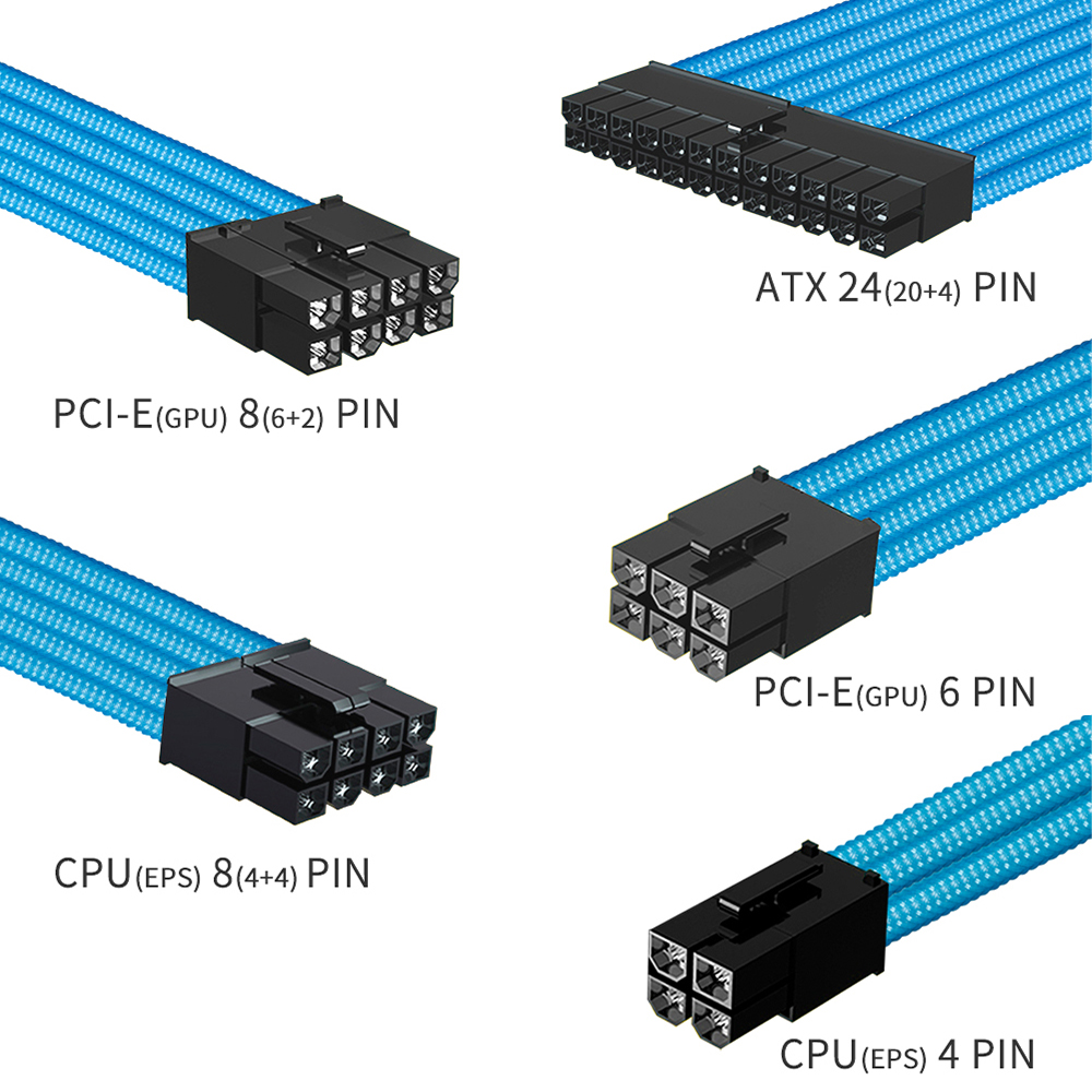 FormulaMod NCK1 Series PSU Extension Cable Kit , Solid Color Cable Solid Combo 300mm ATX24Pin PCI-E8Pin CPU8Pin With Combs. 