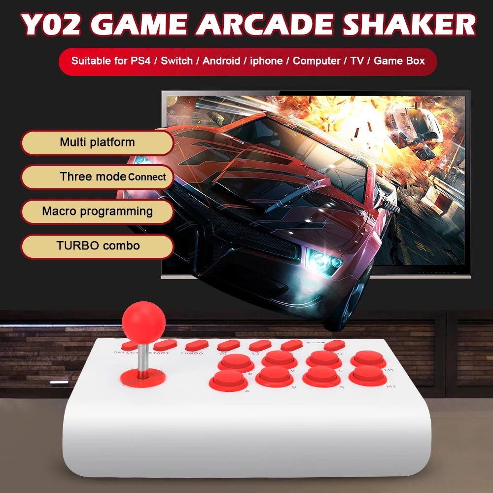 Y02 Arcade Joystick for PS4/PS3/Xbox One/Switch OLED/Android/iOS Wired Wireless Street Fighter Controller w Macro/Turbo Function. 