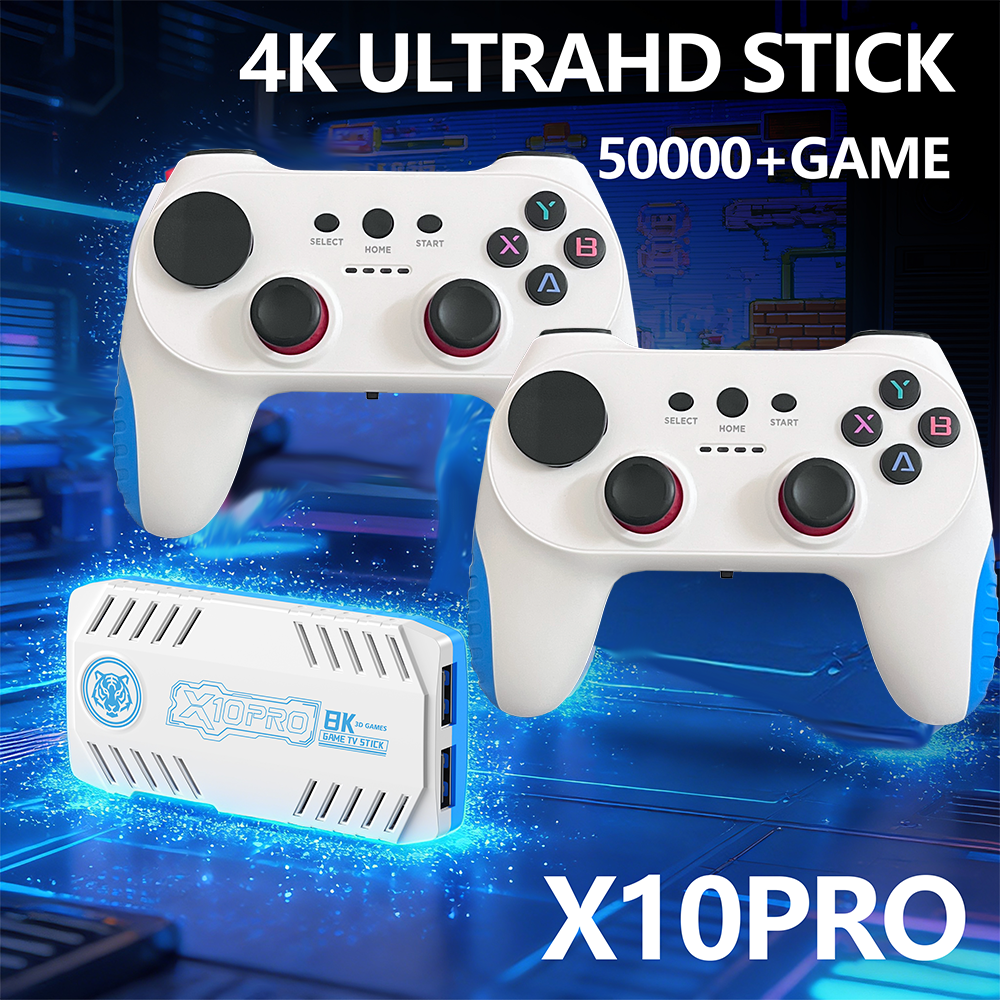 X10 Pro – Console de jeu rétro rétro, plus de 50 0000 jeux classiques 51 émulateurs, bâton de jeu HD 4K, double manettes sans fil 2,4 G, S905X3, émulateur portable Plug and