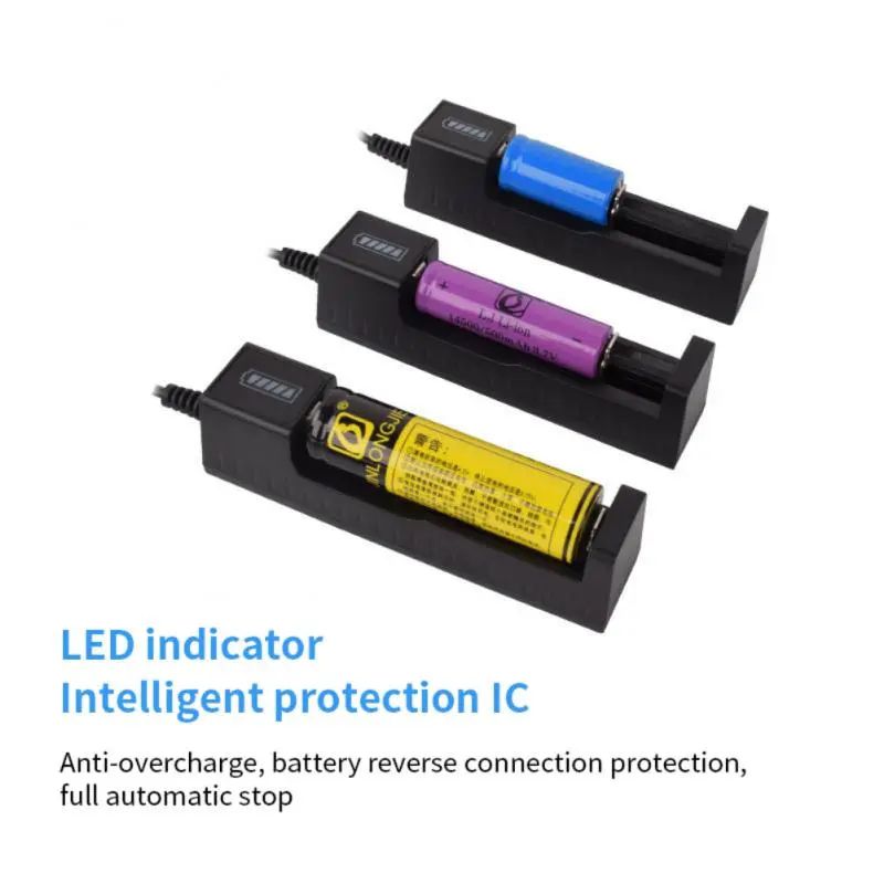 Usb Smart Single Slot Charger 18650 Lithium Charger Small Fan Flashlight Battery Charging Adapter With Indicator Light. 