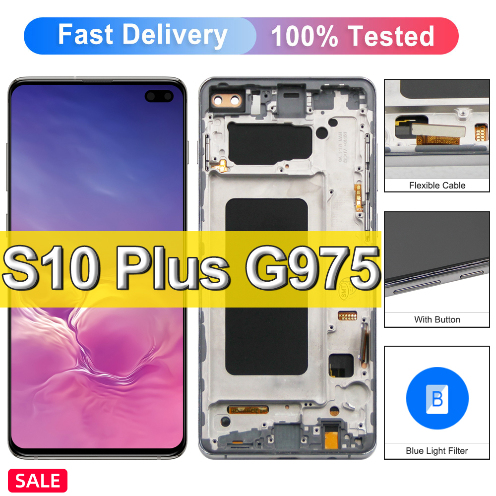 TFT Display With Frame For Samsung Galaxy S10 Plus LCD Display Replacement Touch Screen Digitizer For Galaxy S10 Plus/S10+ G975F. 