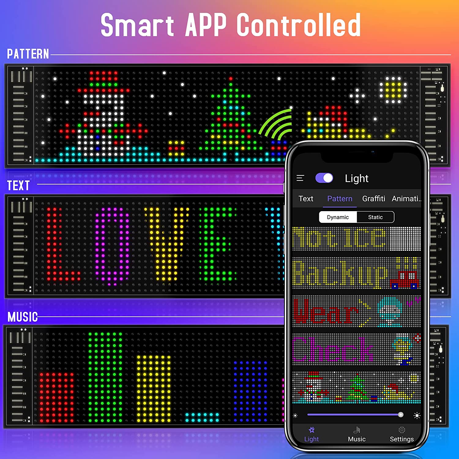 LED Matrix Pixel Panel, Scrolling Bright Advertising LED Signs, Flexible USB 5V LED Car Sign Bluetooth App Control. 