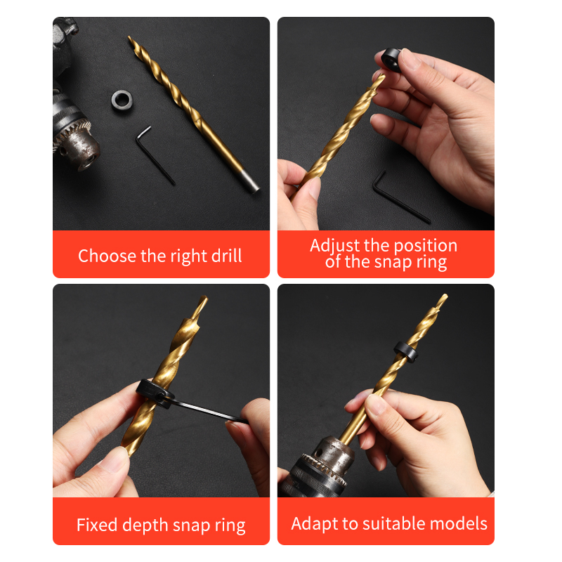 Twist Step Drill Bit With Stoper Locator For Kreg Jig Guide Manual Pocket Pilot Hole Depth Stop Collar 1/4 Hex Round Woodworking. 
