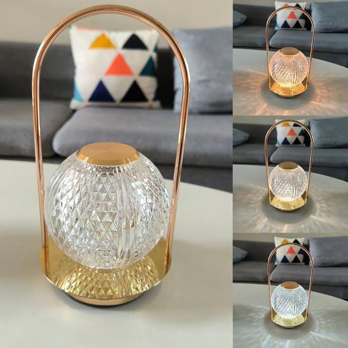 Oblivion Rechargeable Crystal Ball LED Table Lamp – Elegant Cordless 7W Touch Lamp with 1800mAh Battery, Acrylic Shade, Ideal for Bedrooms, Living Room, Luxury Home Décor – Wireless, Type-C Charging Luxury Modern Round Crystal LED Lamp Touch Control Dimma. 