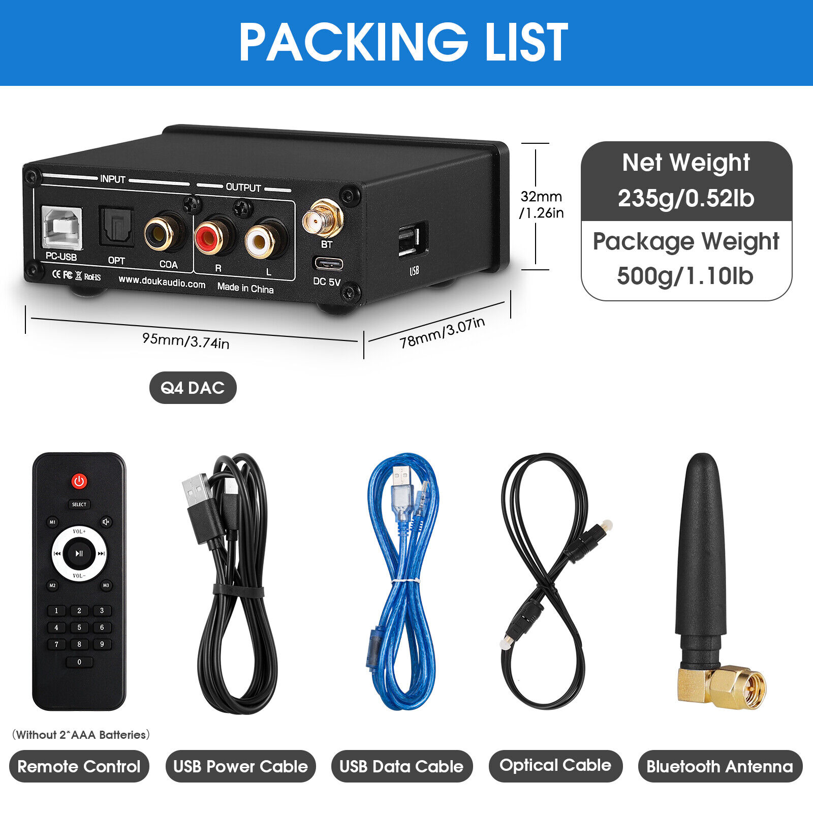 Nobsound Q4 Mini Ddigital to Analog Converter Bluetooth Receiver S/PDIF USB Gaming DAC COAX / OPT Headphone Amp 24Bit/192K. 
