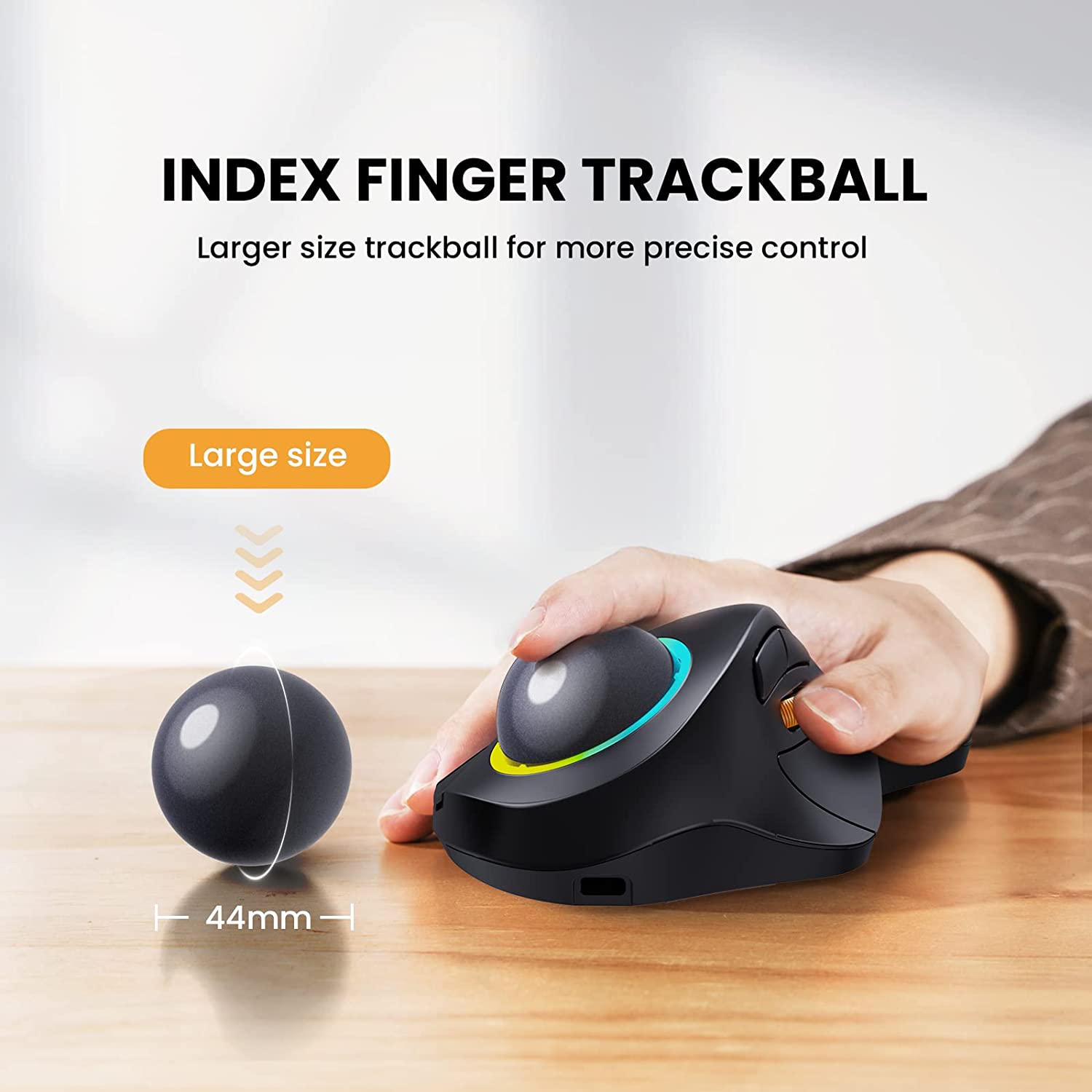 ProtoArc Wireless Index Finger Trackball Mouse Rechargeable RGB Rollerball BT 2.4g Mice for Computer Laptop 3 Device Connection. 