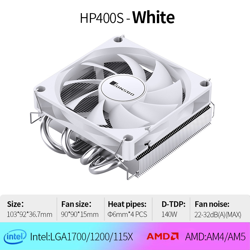 Jonsbo HP400S CPU Cooler 4Heatpips Down Pressure Air Cooling Radiator 90mm 4Pin PWM Fan LGA115x/1200/1700 AM4 AM5 ITX Small Case. 