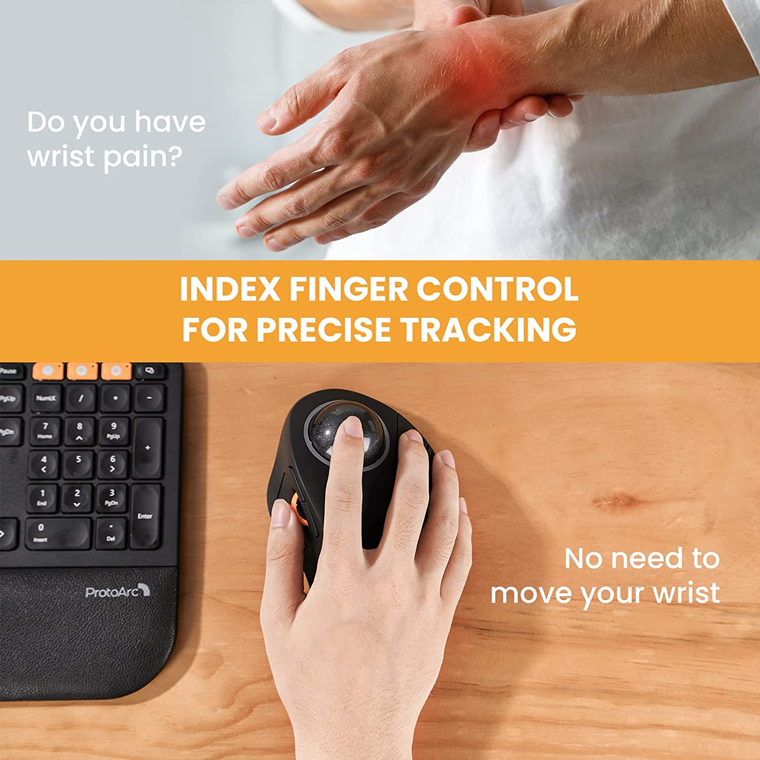ProtoArc Wireless Index Finger Trackball Mouse Rechargeable RGB Rollerball BT 2.4g Mice for Computer Laptop 3 Device Connection. 
