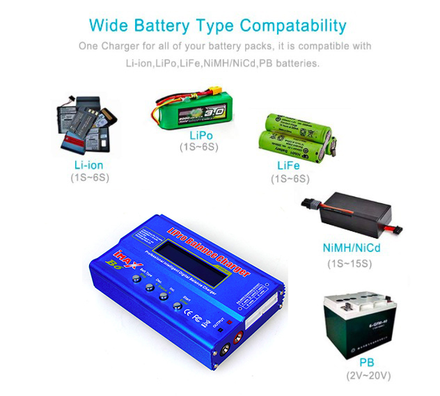 RCIMAX B6 Digtal LCD RC Battery Balance Charger Discharger with 15v 6A AC/DC Adaptor Deans Charge Cable for RC Lipo Li-Ion Ni-MH. 