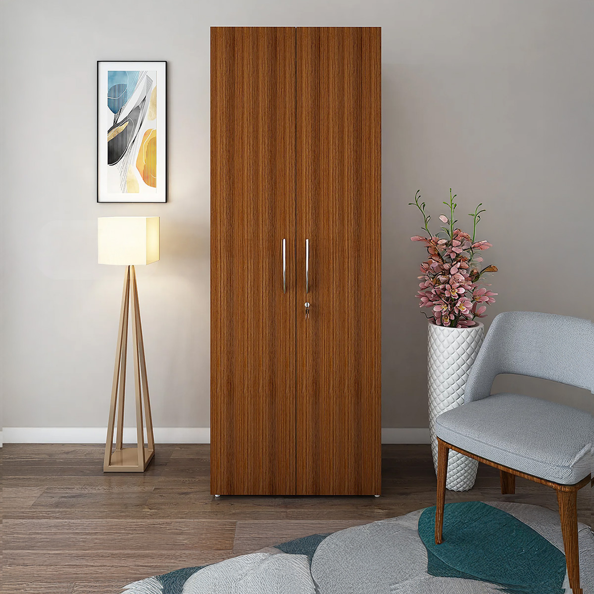 Atlantic Venus 2 Door Cloth Storage Almirah Media 5 Storage Cabinet – Compact Space-Saving Design 2 Part Wardrobe Multipurpose Use for your Home & Office 72/24''