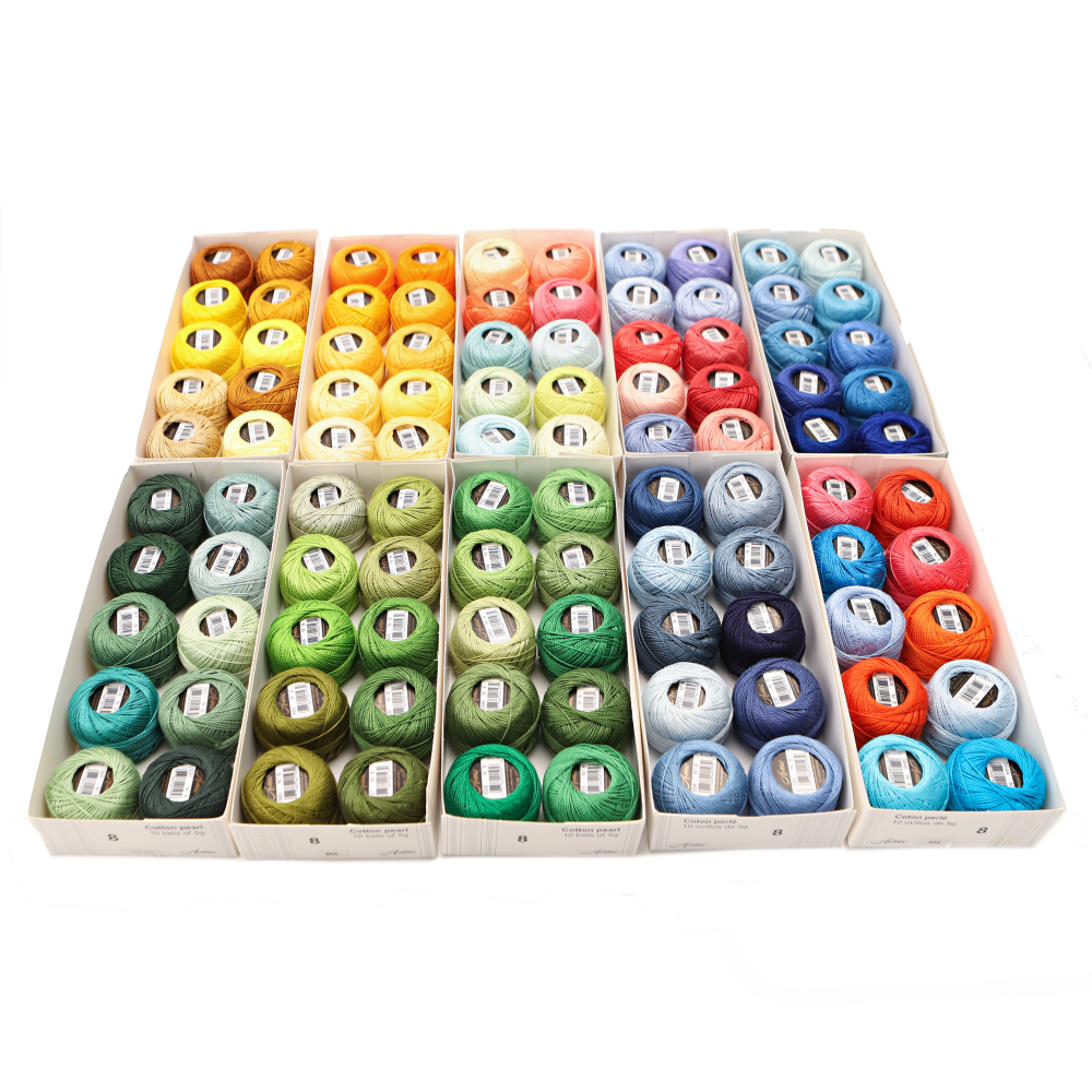 Amohilos Size 8 Mercerized Egyptian Cotton Pearl Thread 10 Assorted Colors Collection 5 Grams 40 Meters Ball 20 Sets Available. 