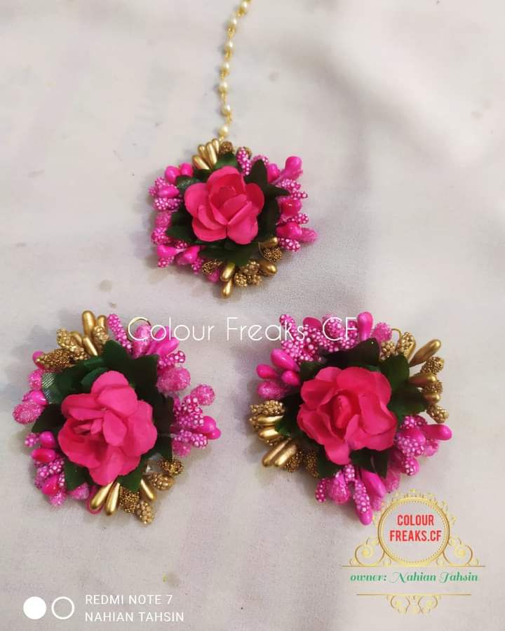 Floral Earrings & Tikli Set For Women