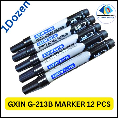GXin G-213B Black Refillable Whiteboard Marker Pen - 12pcs. 